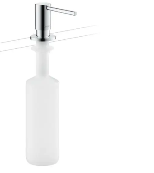 Spülmittel- oder Lotionspender aus frosted Glas mit chromfarbener Pumpe. Design von AXOR, geeignet für Waschbeckenbereiche.